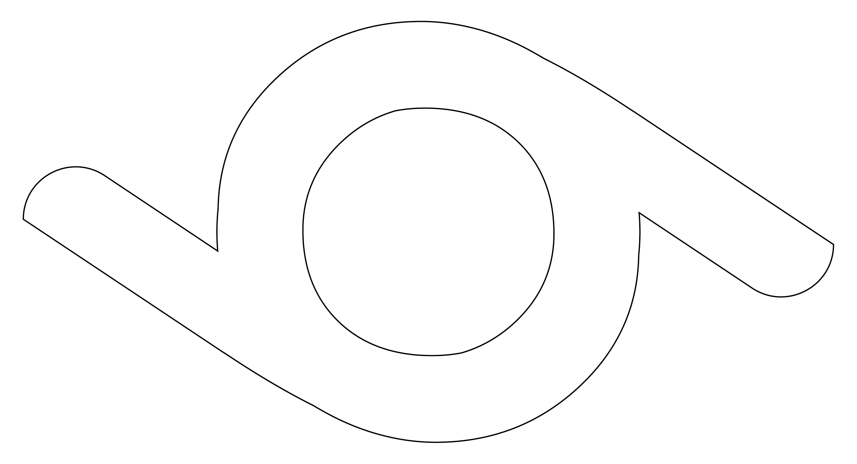 A simple black outline drawing of a spiral or eye-like shape on a plain white background.