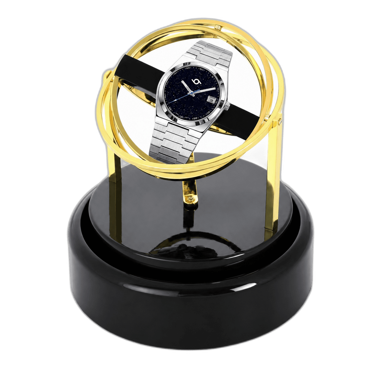 Studio 96 automatic watch winder in gold, angled view