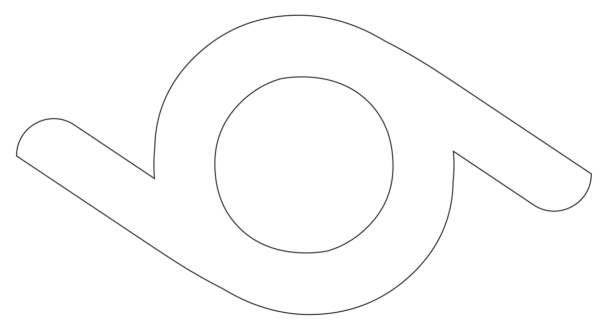 A simple black outline drawing of a spiral or eye-like shape on a plain white background.