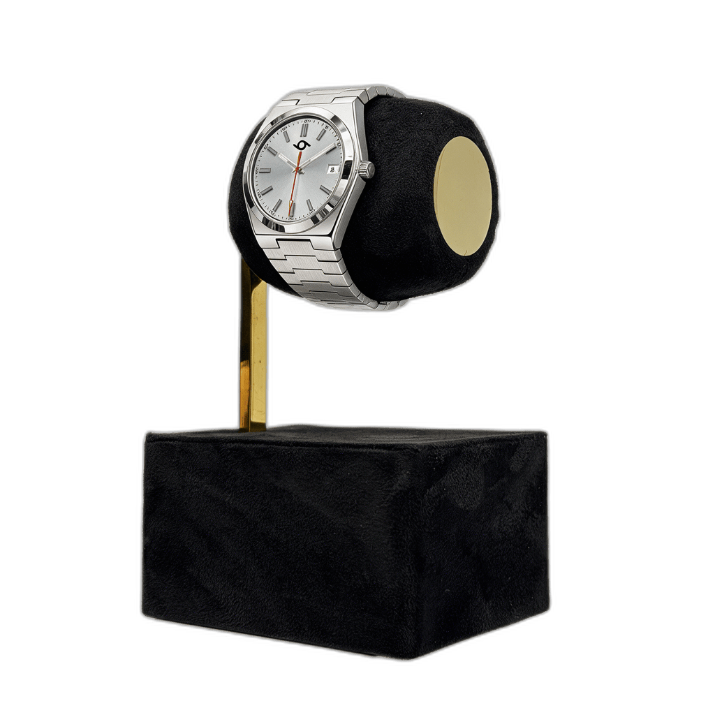 Studio 96 black velvet watch stand with watch displayed