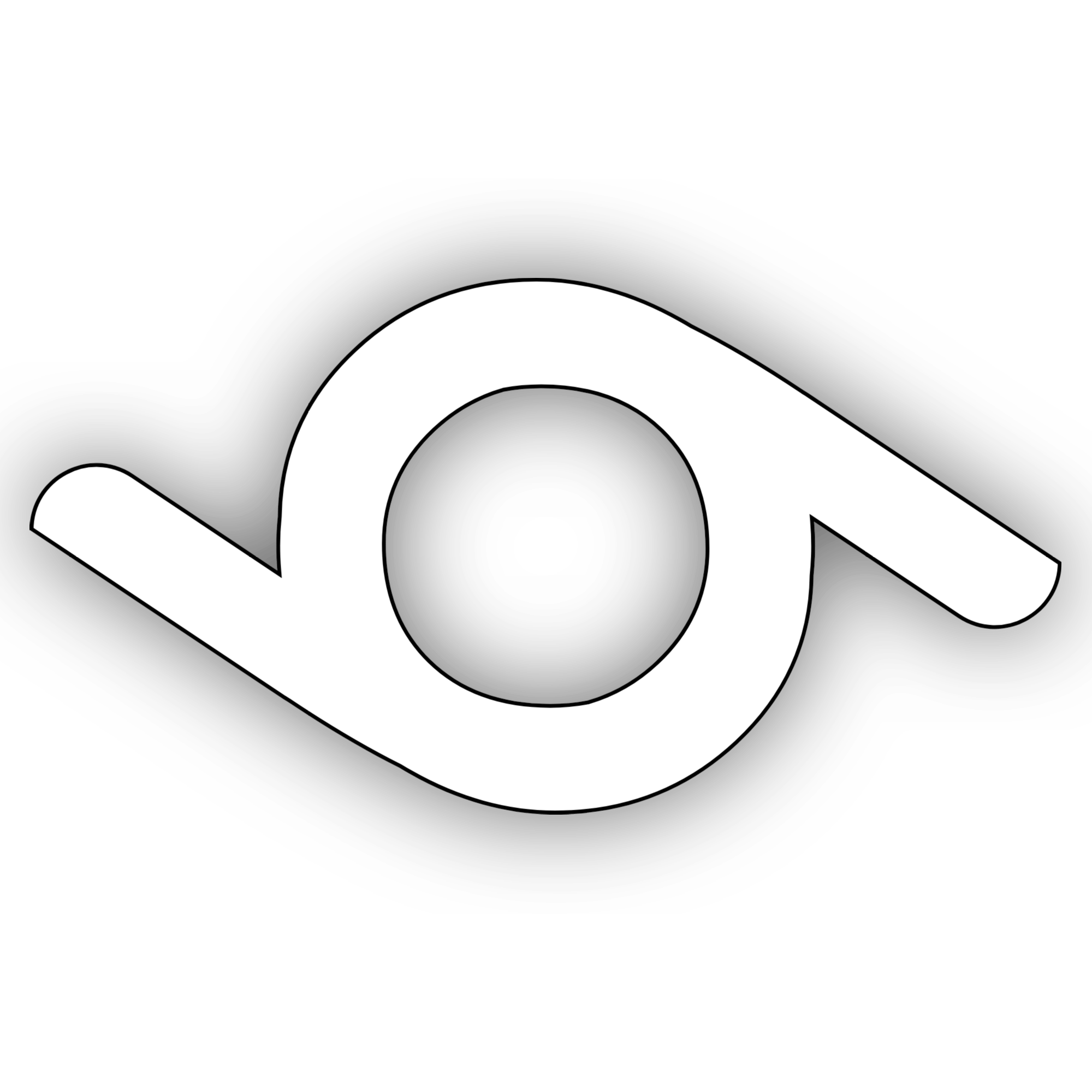 A minimalist black and white stylized eye logo centered on a solid dark green background.